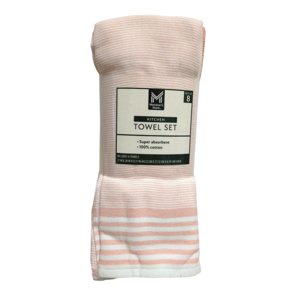Member's Mark Plaid Leno 8 Piece 100% Cotton Kitchen Towel Set - Warm Peach